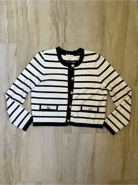 Marled Black and White Striped Knit Top